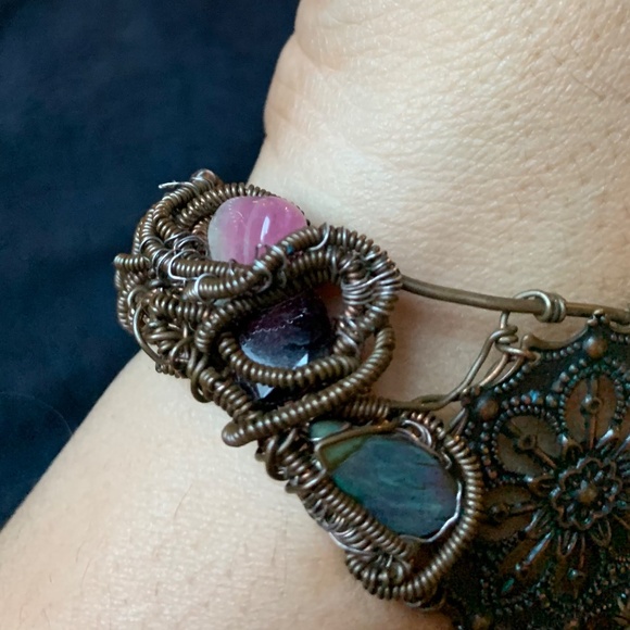 Artisan Vintage Copper and Natural Gemstone Coffee Bracelet - Picture 4 of 14